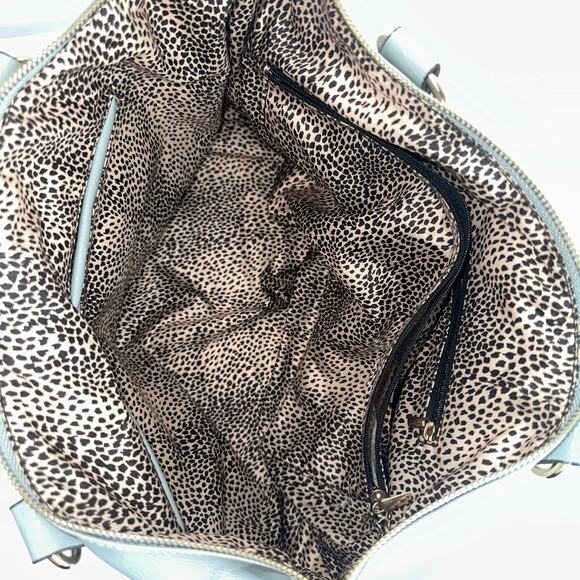 Womens Light Blue Leather Tote Bag with Front Pockets Gold Hardware Shoulder Bag - Picture 6 of 10